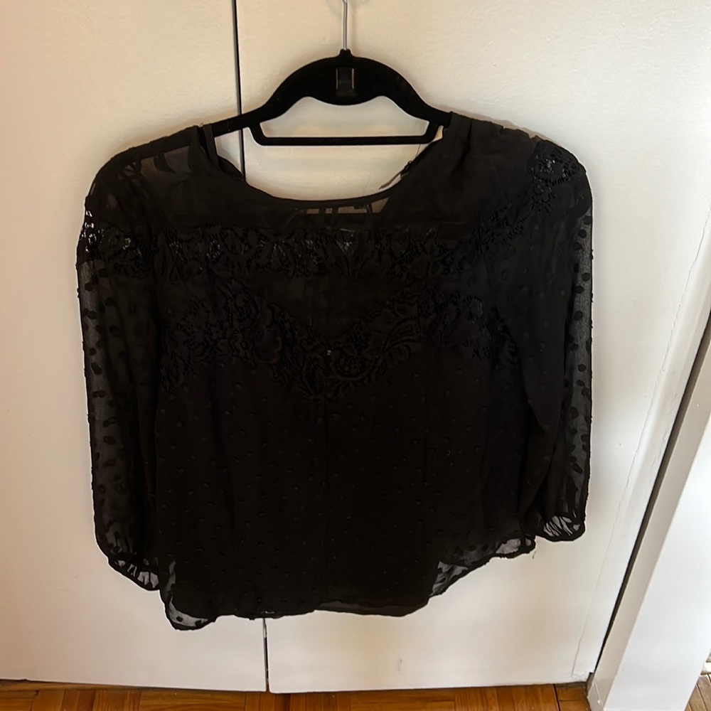 Anthropology black blouse with tank underneath and sheer overlay